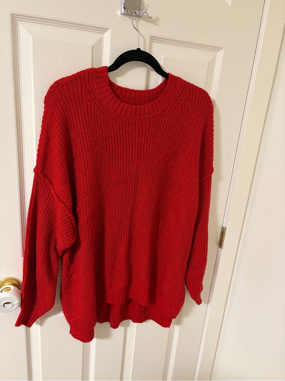 American Eagle Outfitters Red Ribbed Crewneck Sweater